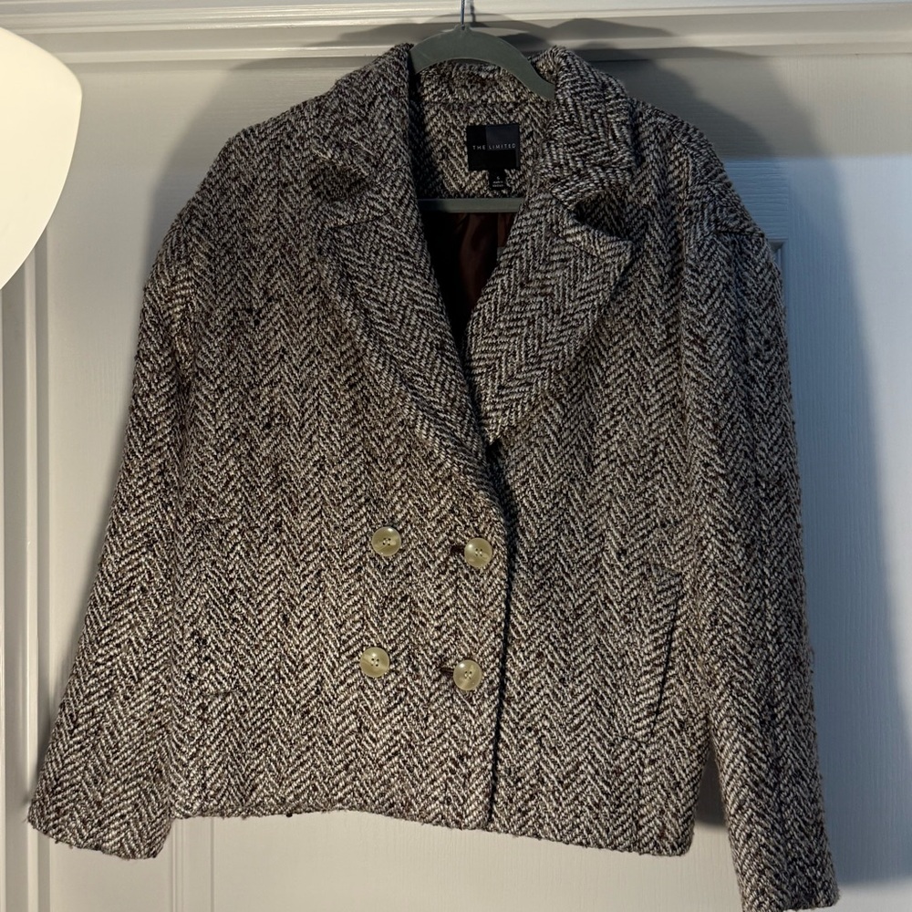 The Limited Women's Herringbone Double-Breasted Jacket Wool Blend Size S NWT